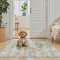 Madane Washable Area Rug 2x3 Small Entryway Rugs Non-Slip, Green | Vintage Stain-Resistant Door Mat Indoor Entrance, Low Pile Floor Carpet for Inside Front Bedroom Kitchen Entry Laundry, Stair