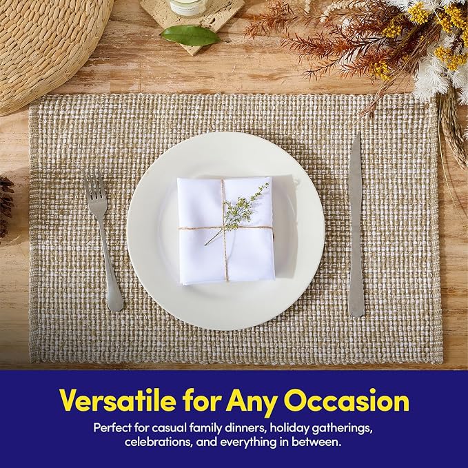 Sweet Home Collection 100% Cotton Placemats for Dining Room Rectangle Two Tone Woven Fabric 13" x 19" Soft Durable Table Mat Set, Set of 4, Taupe