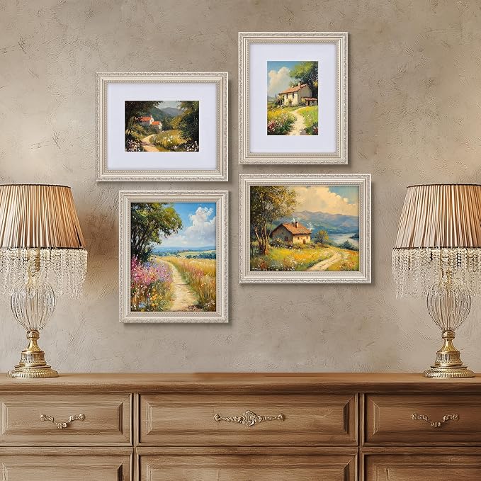 eletecpro 8x10 Vintage Picture Frame, Glass Cover, Silver Beige, 2-Pack