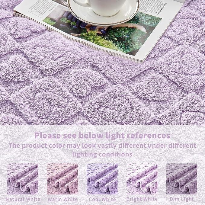 FY FIBER HOUSE Throw Blankets with Heart Checkered Blankets for Lover Mom Gifts Washable Lightweight Fuzzy Blanket for Couch Sofa Bed All Season Light Purple 50"x60"
