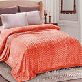 Whale Flotilla Flannel Fleece Bed Blanket Twin XL Size, Coral | Lightweight Breathable Soft Bedspread, Plush Fluffy Coverlet Chevron Design Decorative Blanket for All Season, 90x66 Inch