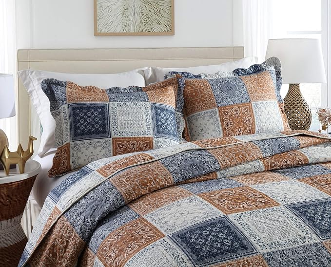Travan 3-Piece King Quilt Sets Patchwork Bedspreads with Shams Microfiber Lightweight Reversible Oversized Bedding Coverlet Set, King Size