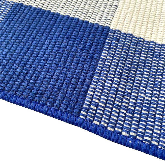 Levinis Buffalo Check Rug 2' x 3'- Cotton Washable Front Porch Rugs Door Mats Hand-Woven Checkered Plaid Rug for Entry Way/Kitchen/Bathroom/Bedroom, (Blue and White Plaid, 23.6"x 35.4")