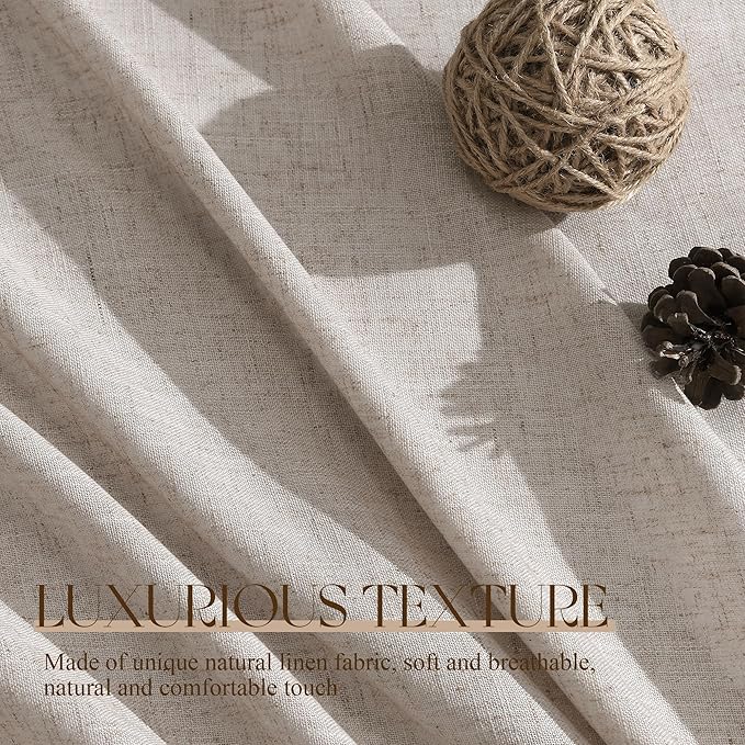 Jowels Oatmeal Linen Curtains 102 Inch Long 2 Panels for Living Room | Light Filtering Semi Sheer Curtain, Back Tab Pocket Pleated Look, Boho Farmhouse Textured Privacy Drapes for Bedroom Window