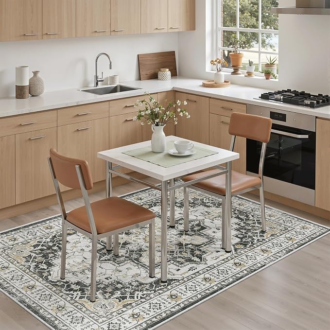 Madane Area Rug 4x6 Washable Rugs Vintage for Living Room, Black | Ultra-Thin Stain Resistant Vintage Large 4'X6' Carpet, Soft Low Pile Floor Mat For Bedroom Dining Room Office Home Decor
