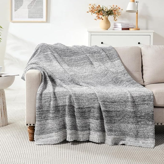 Soft Striped Throw Blanket for Couch, Cozy Warm Knitted Blankets | Lightweight Fuzzy Travel Warm Decor for Women, Mom, Girls, Sofa, Chair, 50x60in, Grey Gradient