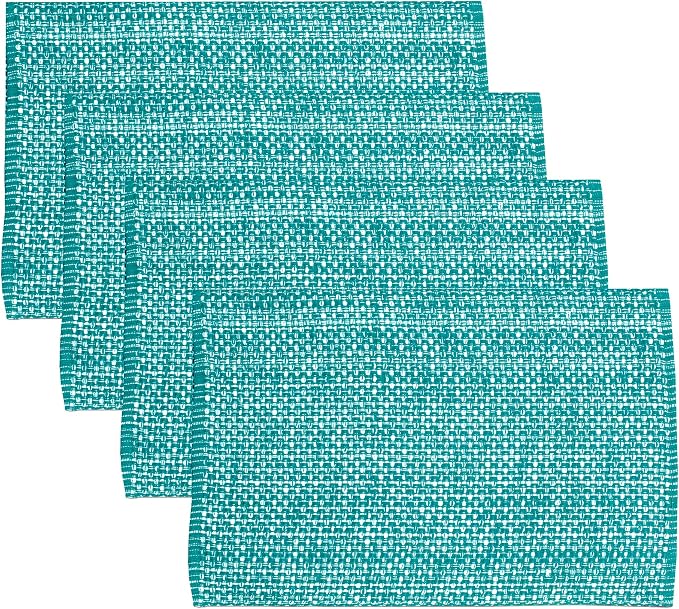 Sweet Home Collection 100% Cotton Placemats for Dining Room Rectangle Two Tone Woven Fabric 13" x 19" Soft Durable Table Mat Set, Set of 4, Turquoise