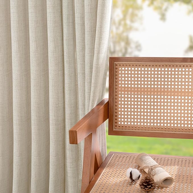 YoungsTex Linen Semi Sheer Curtains 54 Inch Length 2 Panels Rod Pocket | Light Filtering Drapes with Back Tab Rustic for Bedroom Living Room Window, 42 X 54 Inch