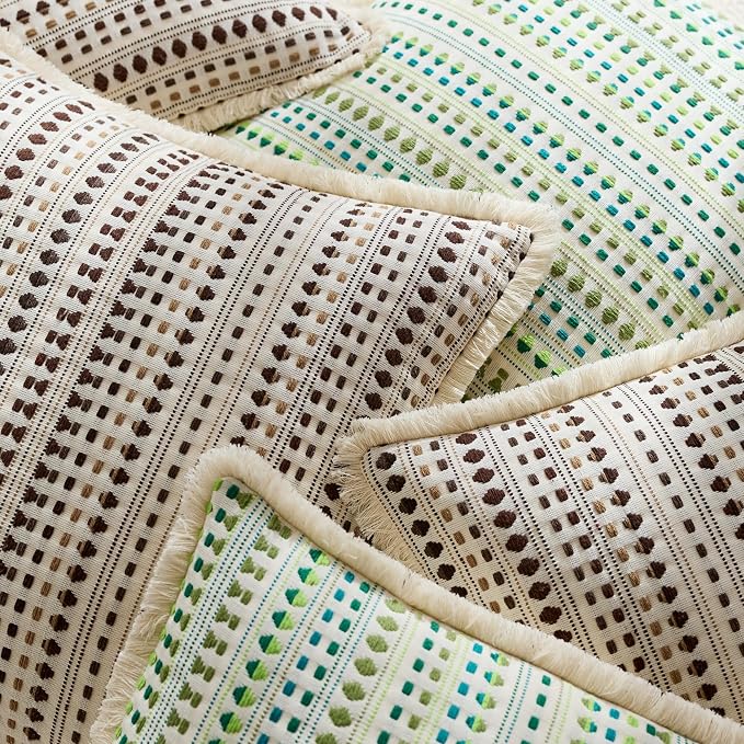 Embroidered Throw Pillow Cover Set of 2, Spring Summer Boho Farmhouse Decorative Pillow Case with Tassels, Textured Cushion Cases for Sofa Living Room Home Decor (Dark Brown, 12" x 20")