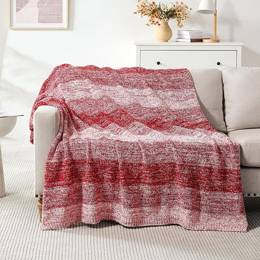 Soft Striped Throw Blanket for Couch, Cozy Warm Knitted Blankets | Lightweight Fuzzy Travel Warm Decor for Women, Mom, Girls, Sofa, Chair, 50x60in, Red Gradient