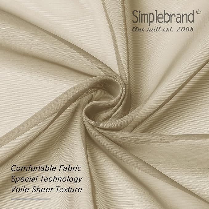 Simplebrand Taupe Sheer Curtains 63 Inch Length 2 Panels, Rod Pocket Solid Color Kakhi Taupe Brown Window Sheer Curtain Panels, Elegant Curtains & Drapes for Living Room, Bedroom (42" W x 63" L)