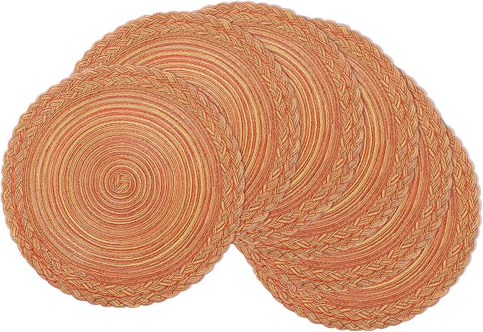 SHACOS Round Placemats Set of 6 Woven Round Table Mats 15 inch Circle Braided Edge Washable Cotton Polyester Kitchen Dining Table Place Mats, Fall Color Mix