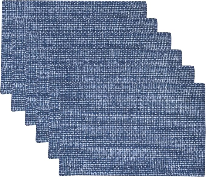 Sweet Home Collection 100% Cotton Placemats for Dining Room Rectangle Two Tone Woven Fabric 13" x 19" Soft Durable Table Mat Set, Set of 6, Dark Blue