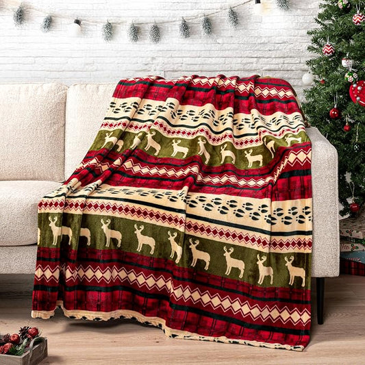 Pavilia Plush Red Christmas Fleece Throw Blanket - Soft, Warm Winter Cabin Throw, 50x60