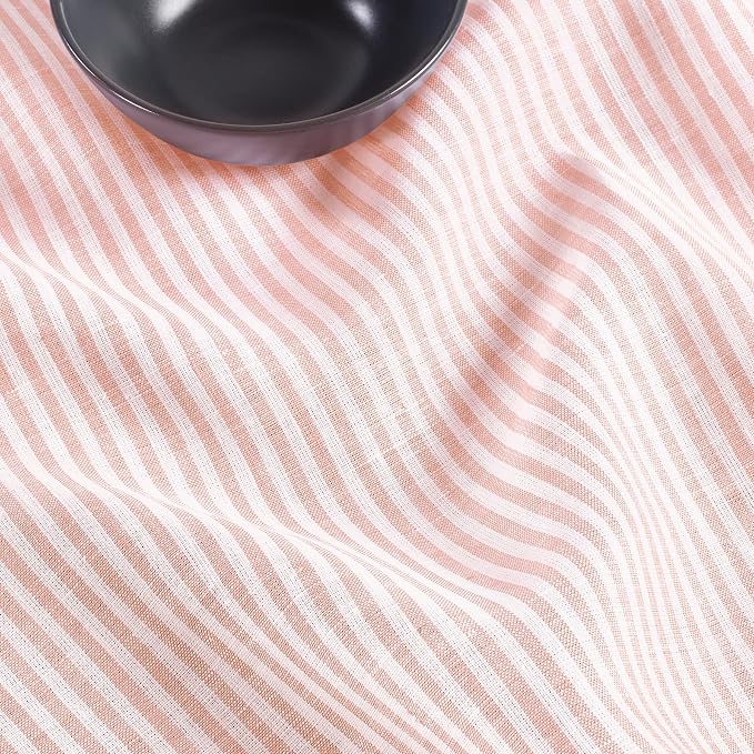 Solino Home 100% Linen Table Runner, 14 x 36 in, Peach and White Striped | Narrow Stripe, dresses up dining tables for everyday meals, woven stripe, European flax fibres, soft, OEKO-TEX Certified