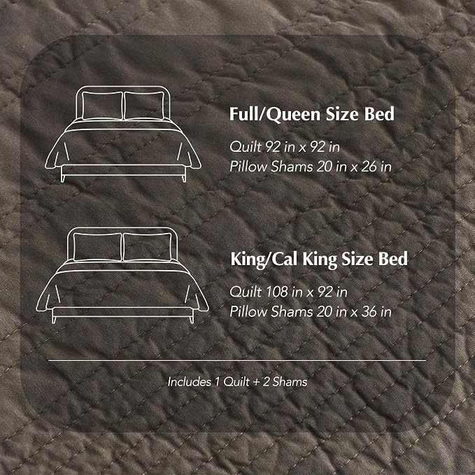 EVERGRACEHOME 100% Cotton Modern Lines Quilt Set Queen Size, Mushroom Brown | Pre-Washed Soft Cotton, Striped Coverlet Bedspread, 3 Piece Lightweight Bedding Set for All Season, with 2 Pillow Shams