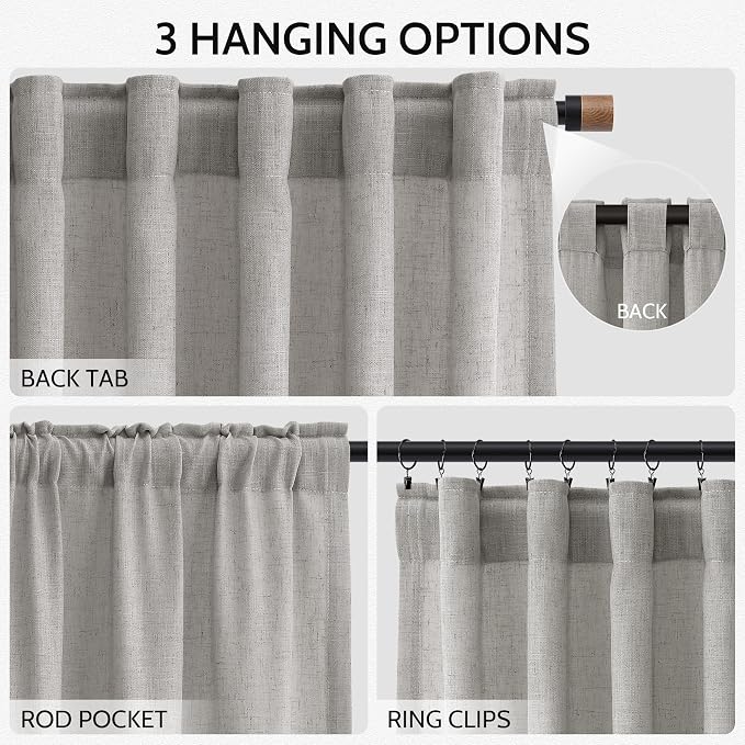 Light Gray Linen Curtains for Living Room 84 Inches Long 2 Panels Set Rod Pocket Back Tab Simple Modern Light Filtering Boho Coastal Room Decor Grey Sheer Curtain for Bedroom 52x84