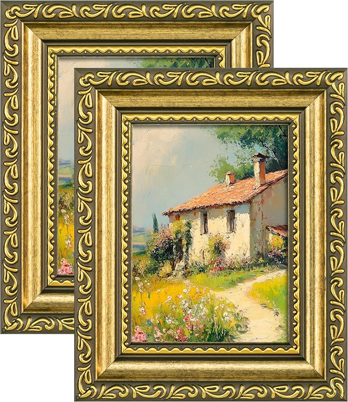 eletecpro 3x4 Vintage Picture Frame, Glass Cover, Gold, 2-Pack