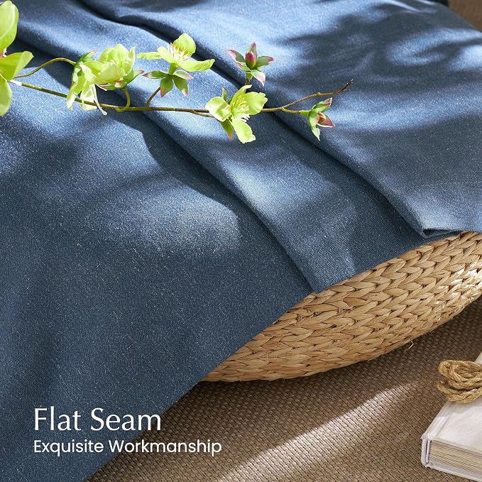 NICETOWN Navy Blue Linen Blend Living Room Curtains, Rod Pocket & Back Tab Privacy Added Thick Linen Weave with Light Filtering Window Treatments for Bedroom, W55 x L102, 2 Panels