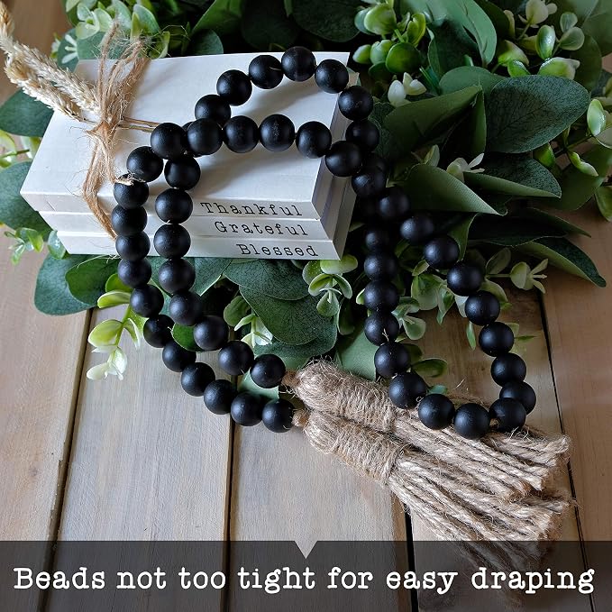 Farmhouse Wood Bead Garland Home Decor, Natural Wooden Garland Tiered Tray
