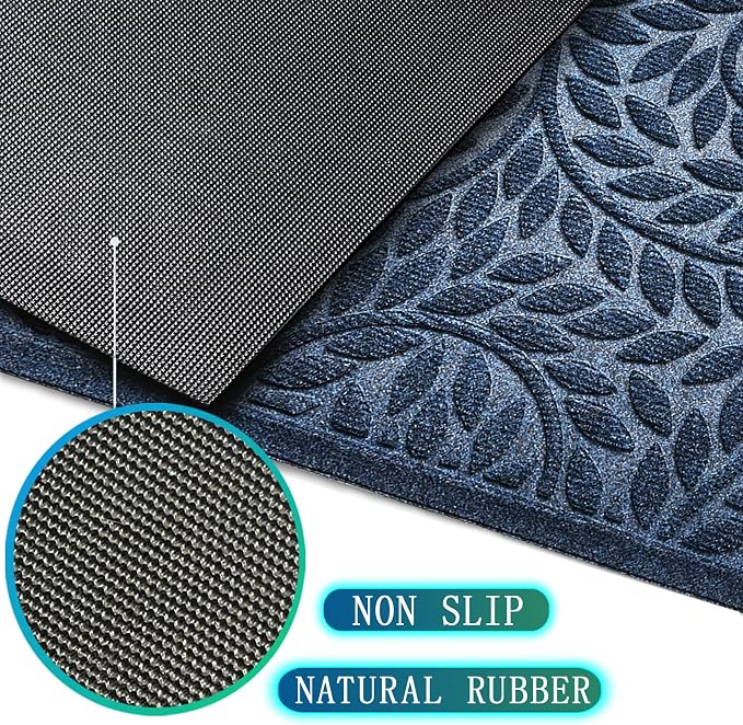 Bulijojo Front Door Mat Entrance,Durable Heavy Duty Welcome Mat,Thick Absorbent Natural Rubber Non Slip Mat, Sturdy Entryway Blue 47"x32"