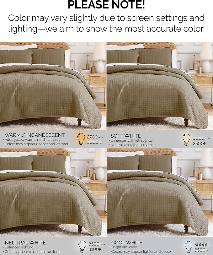 Southshore Fine Living, Inc. Full/Queen Quilt Set with 2 Matching Pillow Shams, Lightweight Full Size Quilt Coverlet, Easy Care, Machine Washable Queen Size Bedspread, Taupe