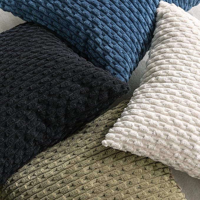 Set of 4 Blue Decorative Throw Pillow Covers 26x26 Inch Corduroy Pillow Covers for Bed Couch Sofa Living Room Soft Square Cushion Cases