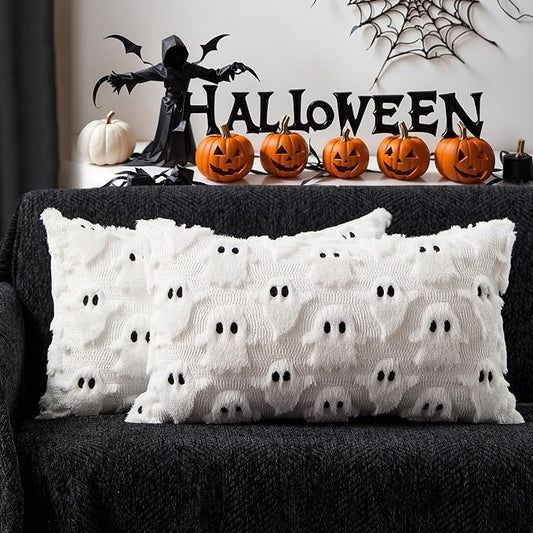 DFXSZ Halloween Pillow Covers 12x20 inch 2Pcs White Ghost Halloween Decor