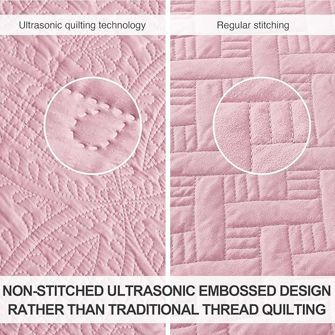 Love's cabin Twin Quilt Set Pink Bedspreads - Soft Bed Summer Lightweight Bedspread Comforter - Modern Style Coin Pattern Coverlet for All Season - 2 Pieces (1 Quilt, 1 Pillow Sham)