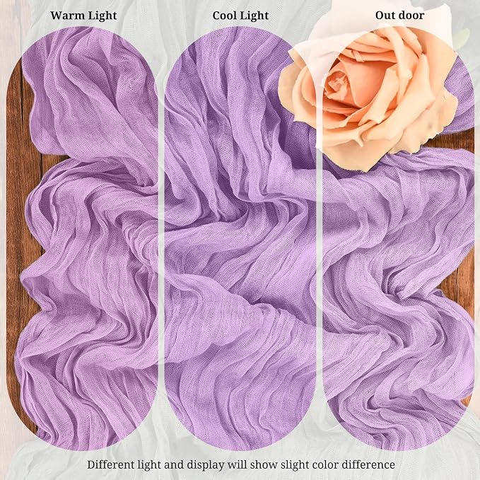 10 Pack Lavender Cheesecloth Table Runner 17x108 Inch Boho Gauze Cheese Cloth Table Runners for Wedding Party Baby Shower Birthday Home Decor