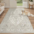 Madane 4x8 Wide Hallway Runner Rug Washable for Living Room, Beige/Brown | Soft Stain Resistant Ktichen Runners 8ft, Vintage Non Slip Low Pile Area Rugs, Thin Floor Carpet for Bathroom Dining Bedroom