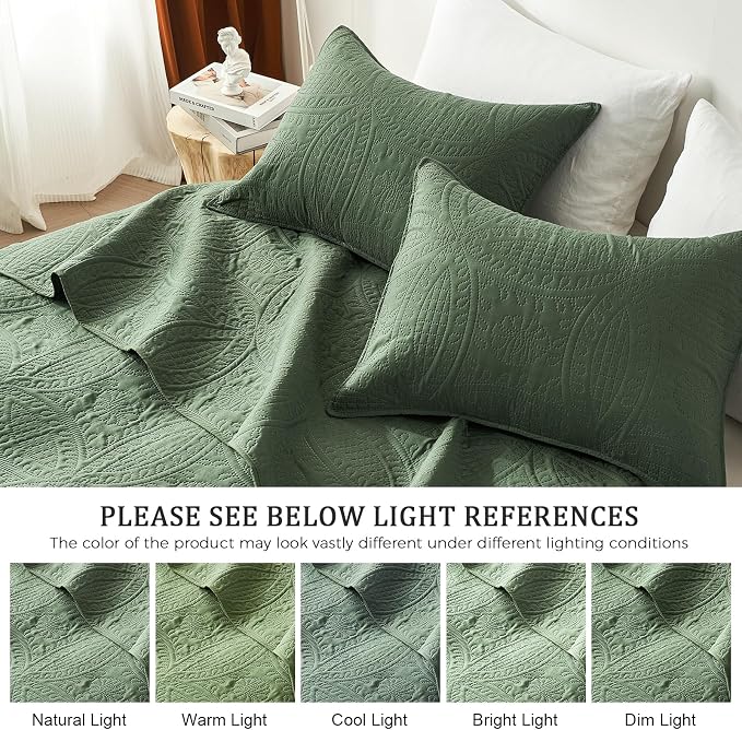 akkialla Twin Quilt Bedding Set,Olive Green Ultrasonic Quilt Set,Lightweight Soft Bedspread Coverlet,Modern Style Coin Pattern Bed Cover for All Seasons,2 Piece(1 Quilt,1 Pillow Sham)