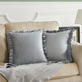 GIGIZAZA Grey 18x18 Luxury Pillow Covers, Set of 2 Decorative Velvet Ruffle Cushion Pillow Covers for Sofa Couch
