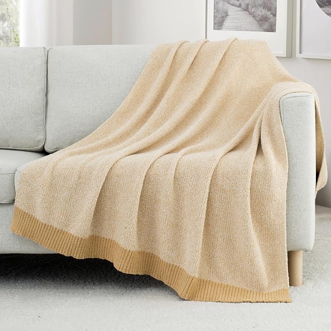 Carriediosa Heather Throw Blanket 60x80, 400GSM Ultra Soft Microfiber | Yolk Yellow, Fuzzy Fluffy Cozy Plush Knit Knitted Throws, Lightweight Cute Preppy Fall Blankets for Couch, Bed