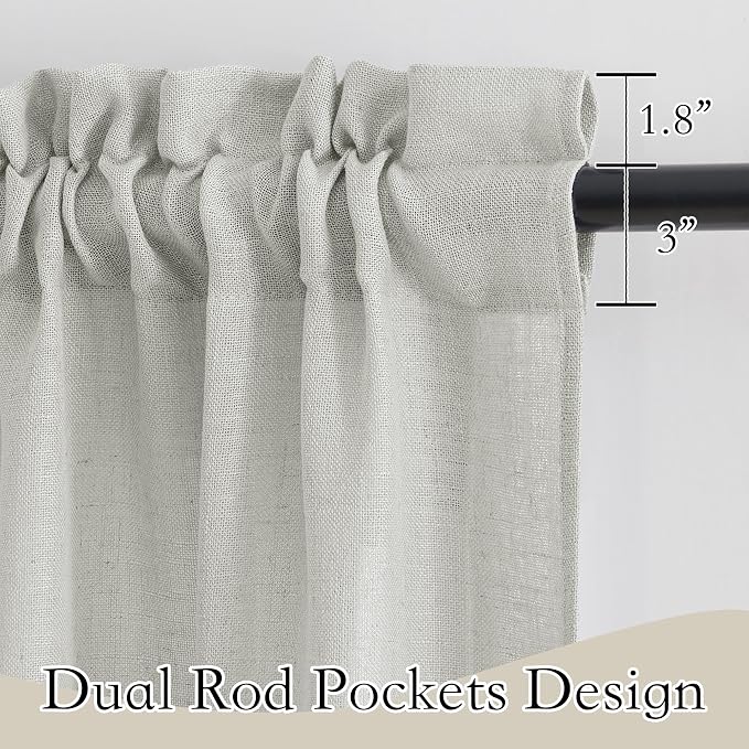 RYB HOME Linen Wonven Curtains Light Filtering Privacy UV Protection Window Blinds & Shades Draperies for Basement, Farmhouse, Villa, Boys Girls Bedroom, W 70 x L 95 inch, Grey, 2 Panels Set