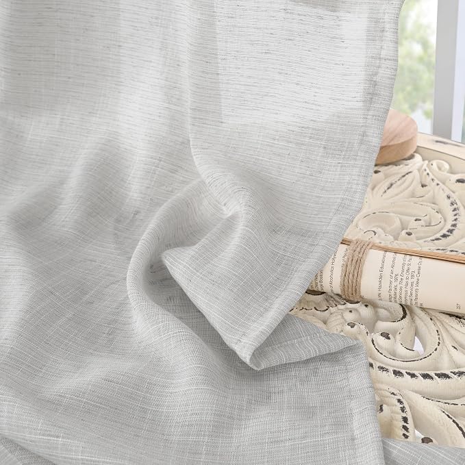 BGment Light Grey Linen Curtains 40 Inch Length - Rod Pocket Kitchen Drapes Light Filtering for Bathroom Window Lightweight, 2 Panels Set, 42 X 40 Inch