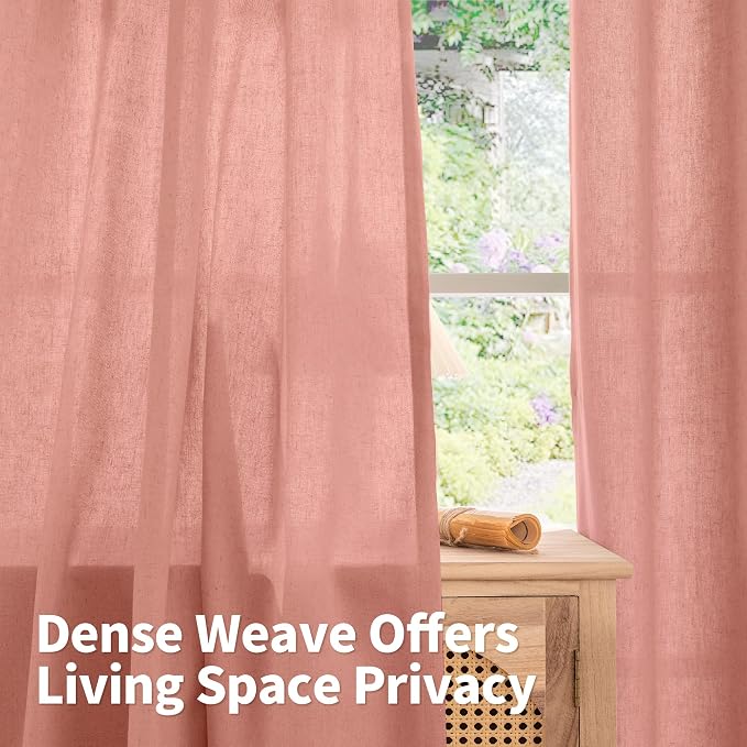 YoungsTex Dusty Rose Pink Linen Curtains 84 Inch Length for Living Room Spring, Blush Peach Semi Sheer Drapes with Grommet Light Filtering for Bedroom, 2 Panels, 52 X 84 Inch