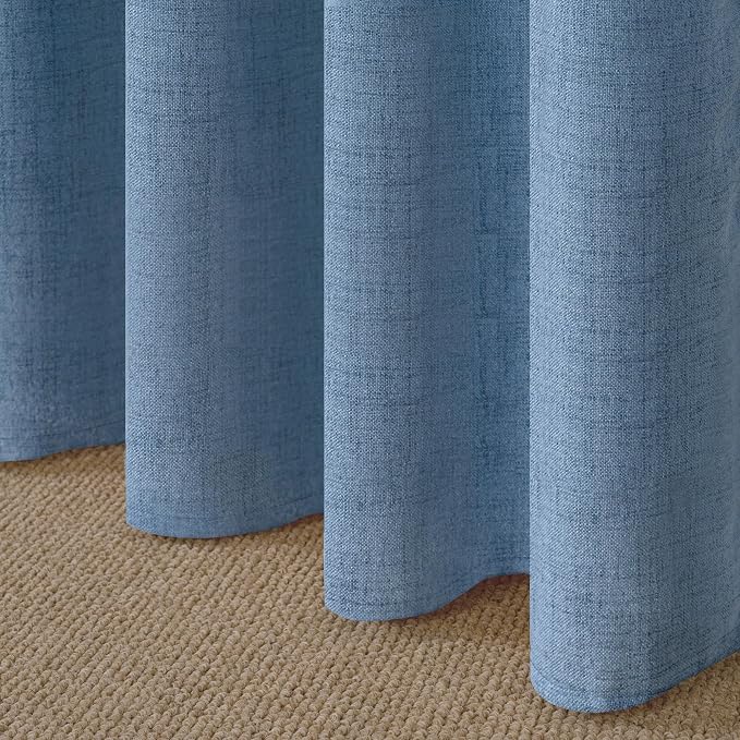 YoungsTex Light Blue Linen Curtains 54 Inch Length, Semi Sheer Drapes Light Filtering with Rod Pocket Back Tab for Bedroom Living Room Window, 2 Panels, 42 X 54 Inch