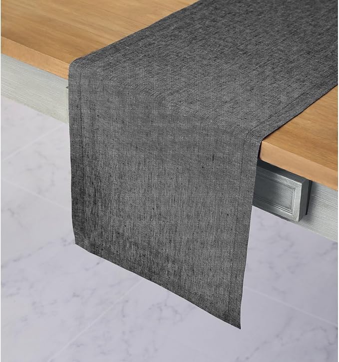 Solino Home 100% Pure Linen Table Runner Charcoal Grey, Athena 14 x 108 in | a graceful centrepiece for dining and gatherings, European flax fibres, gift ready packaging, soft, fine, OEKO-TEX Certified