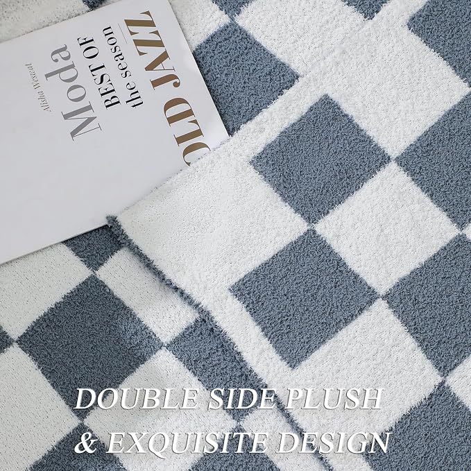 bearberry Soft Plush Throw Blanket for Couch, Cozy Warm & Lightweight | Knitted Fluffy Checkered Comfort Home Decor Gift for Women Mom Her, Sofa Chair Bed, 60x80in, Charcoal Grey