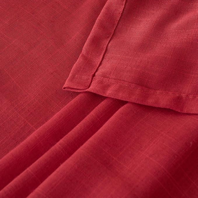 BGment Red Linen Curtains for Living Room 84 Inch Length - Semi Sheer Window Drapes Textured with Rod Pocket for Bedroom Decor Lightweight Light Filtering, 2 Panels Set, Each Panel 52 Inch Wide