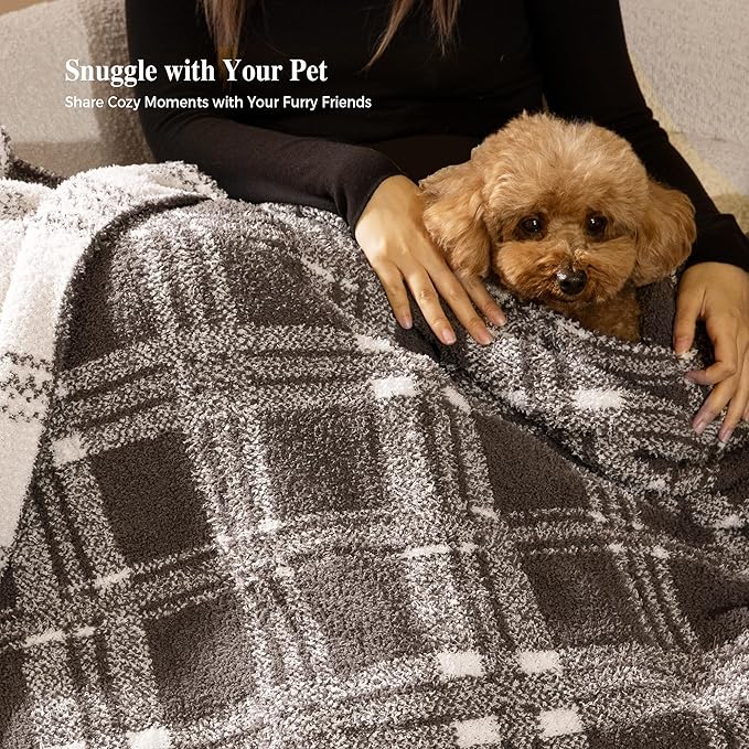 Knit Throw Blanket for Couch, Soft Cozy Fluffy Knitted Blanket for Sofa, Bed, Gift for Women Girls Home Decor (Dark Taupe, Throw 50x72)