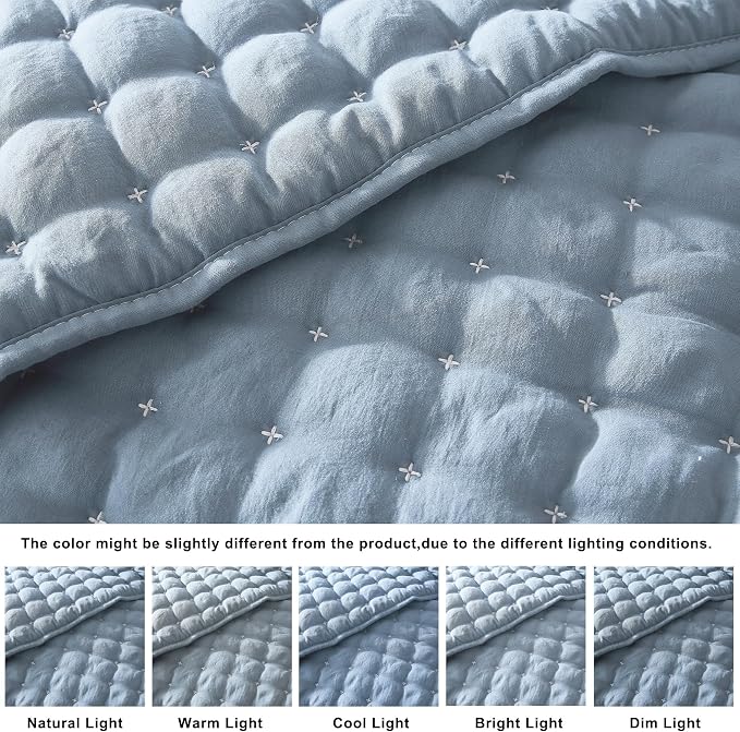 WDCOZY Twin Quit Size Bedding Sets with Pillow Sham, Lightweight Soft Bedspread Coverlet, Quilted Blanket Thin Comforter Bed Cover for All Season, 2 Pieces, 68x90 inches, Blue