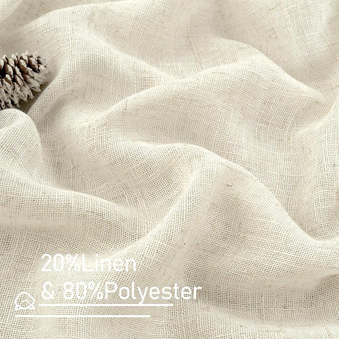Semi Sheer Linen Window Curtains for Bedroom Living Room 52x63 Inch | Light Filtering Panels, Neutral, Faux Linen Textured, Farmhouse, Small Window, Rod Pocket Back Tab, Cream Ivory, 2 Panels