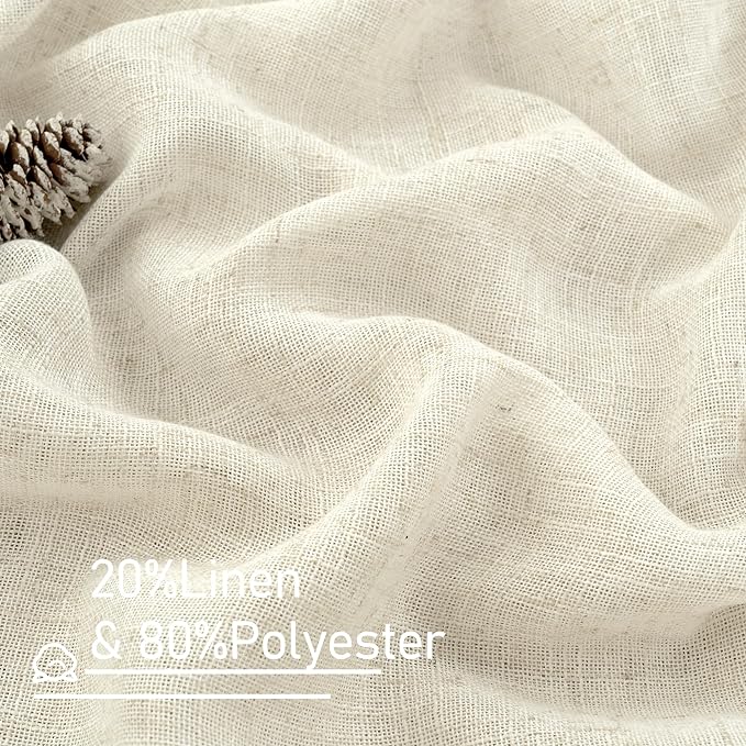 Natural Linen Blended Curtains for Living Room 120 Inch Semi Sheer | Light Filtering, Country Rustic, Curtains for Bedroom, Farmhouse, Rod Pocket Back Tab, 2 Panels,52 x 120 Inch, Natural Ivory