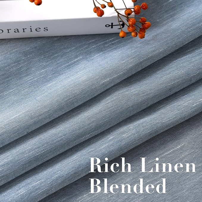 H.VERSAILTEX Linen Curtains Flax Linen Blended Curtain Panels for Living Room/Bedroom Semi Sheer Privacy Curtains 96 inch Length 2 Panels Set Nickel Grommet Window Drapes - Denim