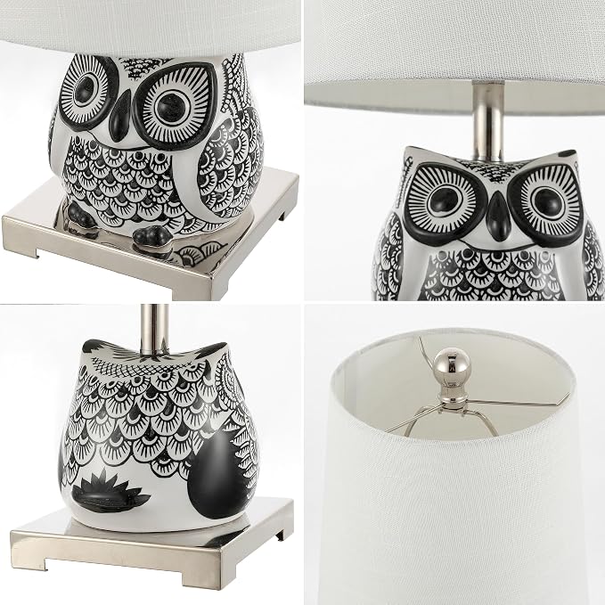 JONATHAN Y Justina Owl Mini Table Lamp 16" Ceramic, Black/White