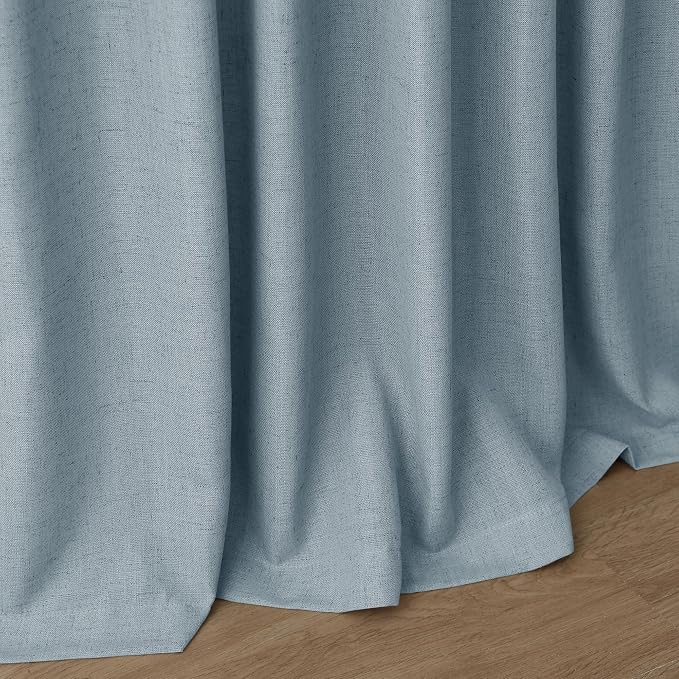 Light Blue Linen Curtains 80 Inches Long 2 Panels Set for Living Room Bedroom Rod Pocket Back Tab Light Filtering Drape for Protect Privacy Curtain Modern Farmhouse Decor 52x80