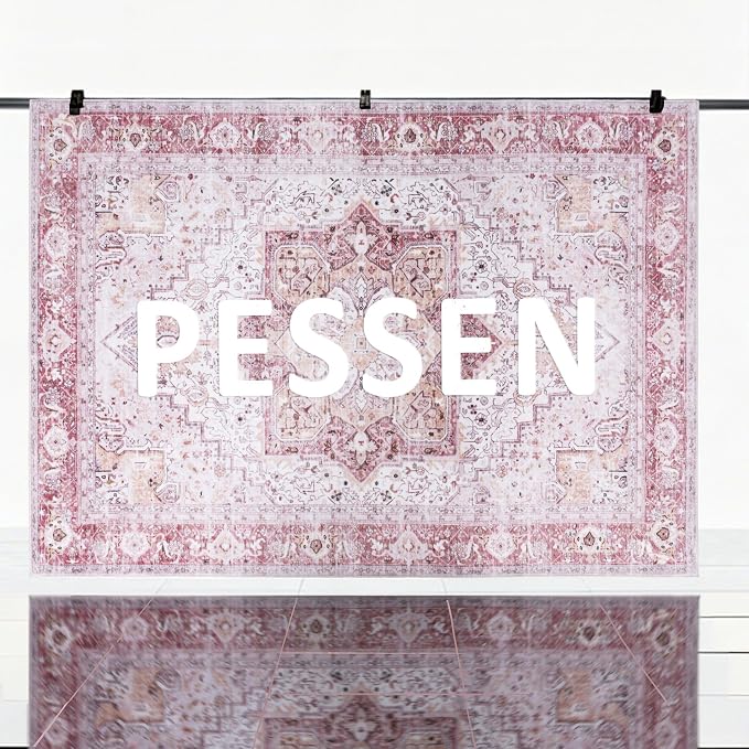 Pink 5x7 Washable Rug for Living Room, Non Slip Carpet for Bedroom | Soft faux wool, machine washable & stain resistant. Non-slip rubber backing, low pile. For living room, bedroom, office.