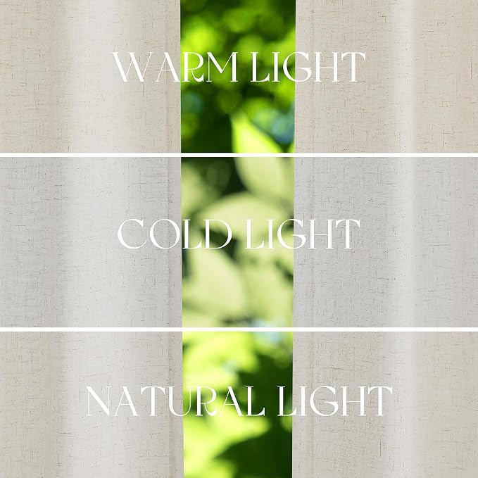 Jowels Birch Linen Curtains 84 Inch Long 2 Panels for Living Room | Natural Light Filtering Sheer Curtain,Back Tab Pocket Pleated Look,Boho Farmhouse Textured Privacy Drapes for Bedroom Window